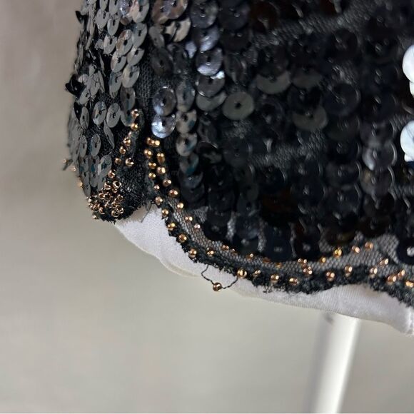 Forever 21 Top Black Pink Floral Sequin Beaded Sleeveless Whimsigoth Party Tank - Picture 7 of 9